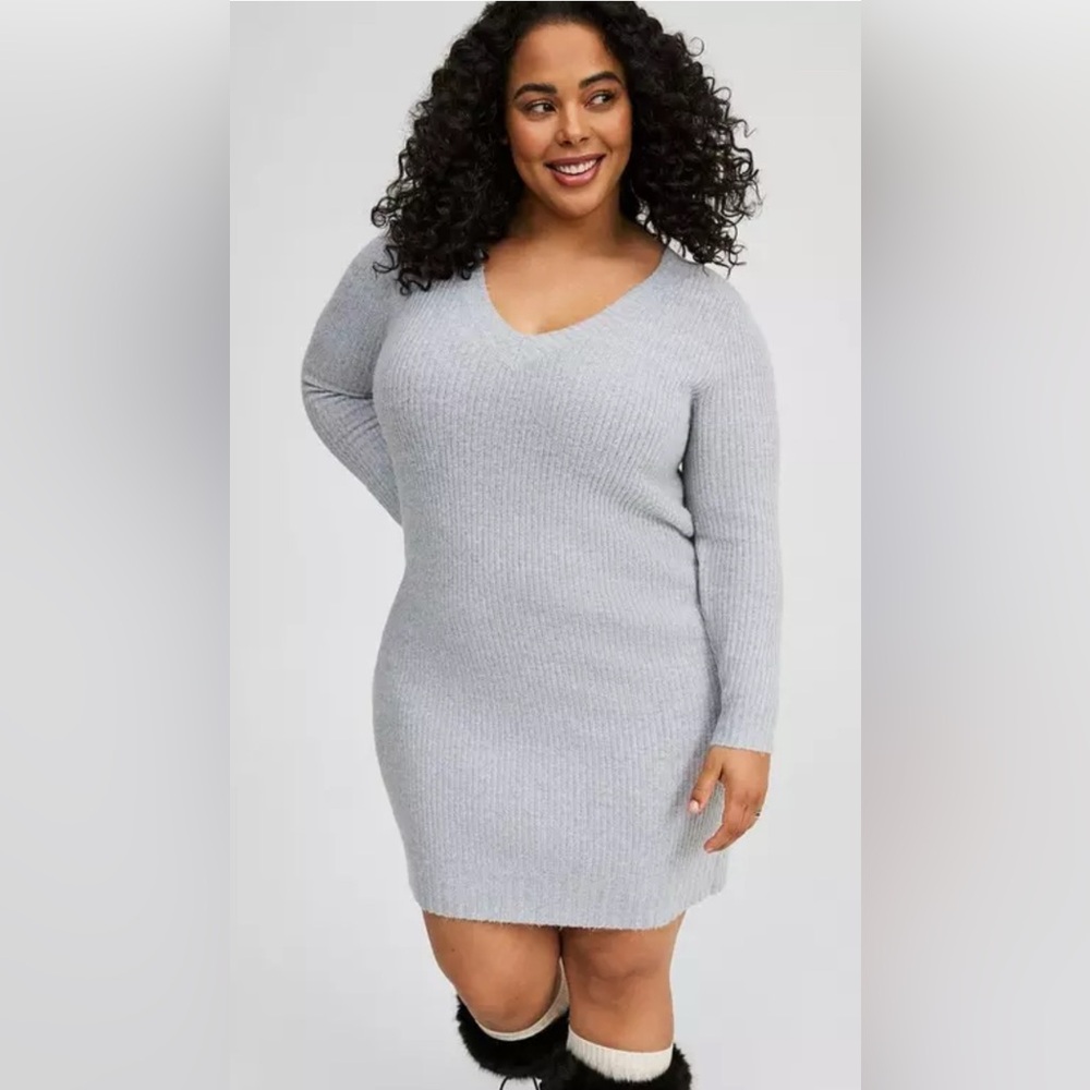 Torrid Light Gray Ribbed Knit  Vegan Cashmere Sweater Mini Dress